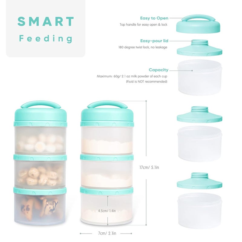 Termichy Stackable Formula Dispenser Portable Milk Powder Container, 2 Pack, Mint - Image 2